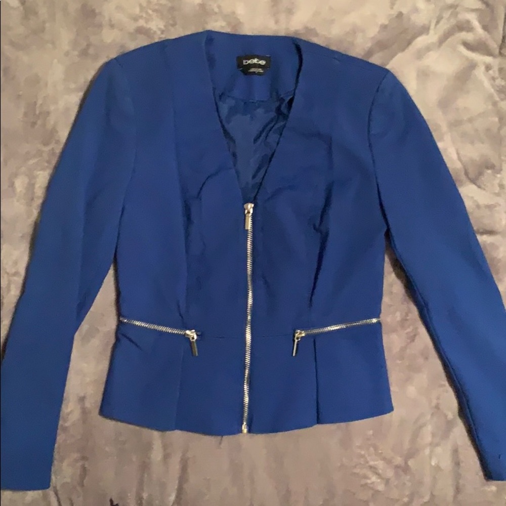 Bebe blue zipper blazer